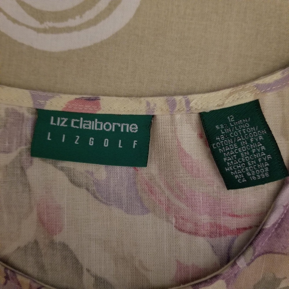 Liz Claiborne Lizgolf Vintage Floral Linen Blend Shift Skort Purple Pink Size 12 - Picture 5 of 12